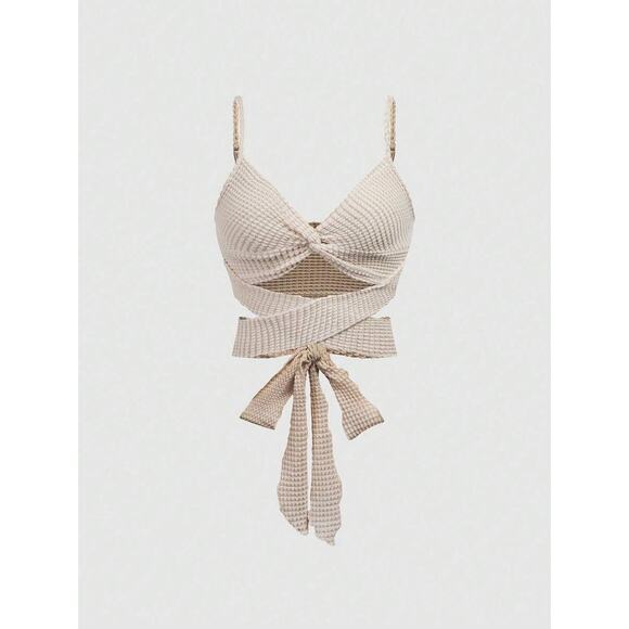 Set of Beige & Black Chic Boho Vacation Beach Knit Crop Tops S(4) - Picture 4 of 5